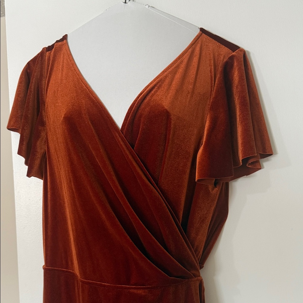Elegant Rust Velvet Wrap Dress